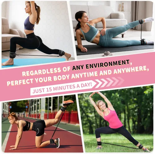Miniatura 8 de Ankle Resistance Bands with Cuffs, Natural Latex Tubes, 3 Levels for Leg and Glute Workouts, Padded Ankle Straps for Kickbacks, Hip Training and