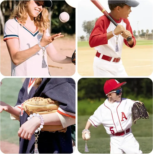 Miniatura 7 de KJMYYXGS Cuentas de silicona de béisbol para hacer llaveros, cuentas de silicona deportivas de 0.59 pulgadas a granel con borla para llavero