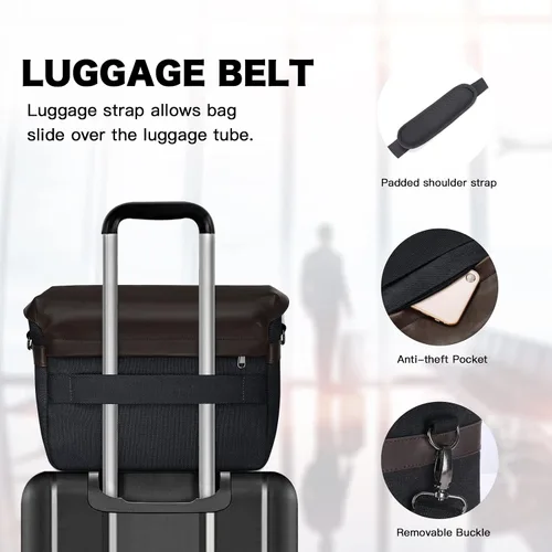Miniatura 4 de MOSISO Bolso Cruzado para Cámara, Funda de Hombro Mensajero de Cuero PU Vintage para Fotografía DSLR/SLR/Sin Espejo con Tapa contra la Lluvia Negro