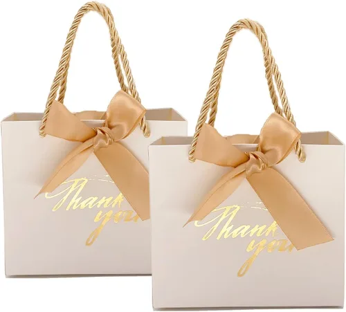 Miniatura 10 de TKSBAG Paquete de 20 pequeñas bolsas de regalo negras con asas de 5.5 x 2.3 x 4.7 pulgadas, mini bolsas de regalo a granel para baby shower