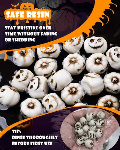 Miniatura 4 de Uniclife 20 piezas de decoraciones de calabaza de Halloween, decoración de tanque de peces de Halloween, mini calabazas espeluznantes de cara