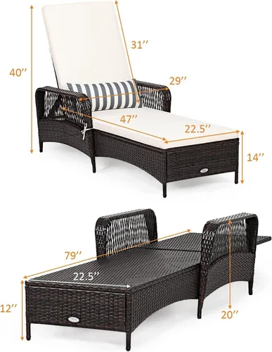 Miniatura 3 de HAPPYGRILL Sillón reclinable de ratán de polietileno para exteriores, tumbona para patio con almohada de cintura extra, silla reclinable con 6 Marrón