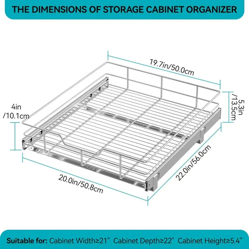 Miniatura 2 de Organizador de gabinete extraíble de 20" de ancho x 22" de profundidad, cajones deslizantes para organizadores de cocina y almacenamiento, cajones 1