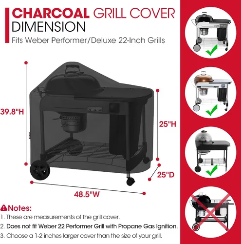Miniatura 2 de Unicook Funda para parrilla compatible con parrillas Weber Performer Deluxe de 22 pulgadas, cubierta de barbacoa para exterior, resistente al agua