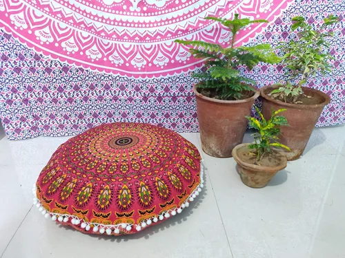 Miniatura 68 de CRAFT KALA Funda de cojín con diseño de mandala, funda de cojín para asiento, hippie, decorativo, bohemio, otomano, de algodón, indio, para sala
