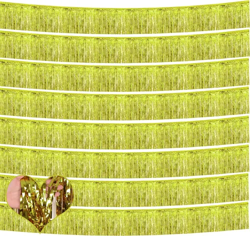 Miniatura 7 de Paquete de 10 unidades de 3,05 m de guirnalda de flecos de papel de aluminio con borlas metálicas, bandera para colgar en la pared, serpentinas