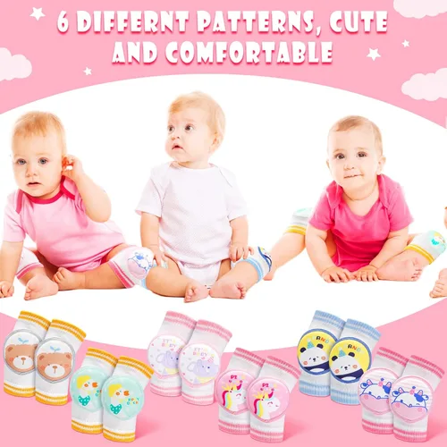 Miniatura 4 de Preboun 6 pares de rodilleras de bebé para gatear antideslizantes, protectores de rodilla transpirables para niños y niñas, 0-3 años de edad