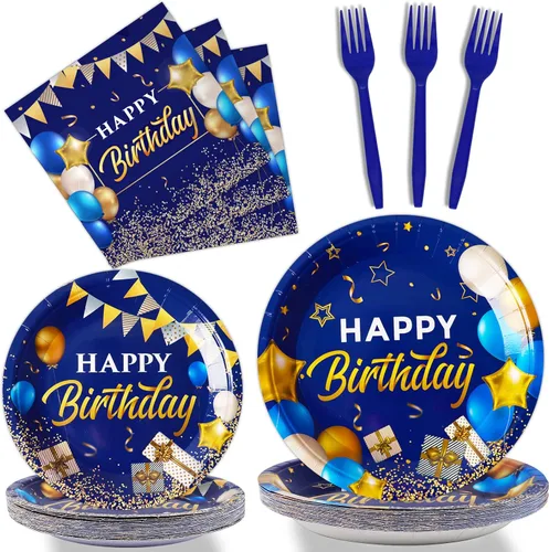 Miniatura 30 de gisgfim 96 Piezas Platos y Servilletas de Cumpleaños 16 Suministros para Fiestas Dulces 16 Juego de Vajilla para Fiestas Azul Plateado Decoraciones