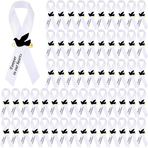 Miniatura 15 de 50 piezas de cintas de funeral de paloma, cintas conmemorativas de funeral, alfileres de servicio conmemorativo clásico, cinta de respeto con moño