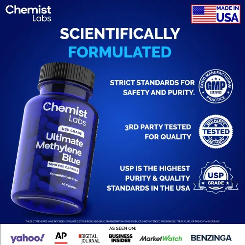 Miniatura 2 de Cápsulas de azul de metileno para humanos – grado USP 99% de pureza, grado farmacéutico azul de metileno, probado por terceros, sin formaldehído