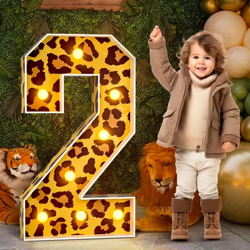 Miniatura 8 de imprsv Decoraciones de béisbol con números de marquesina de 2º cumpleaños: 3 pies de gran luz número 2 Decoración de fiesta de dos años de edad