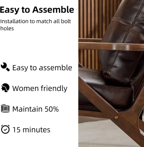 Miniatura 6 de INZOY Silla decorativa moderna de mitades de siglo con marco de madera, silla de sala de estar de piel sintética y sillón acolchado suave y grueso
