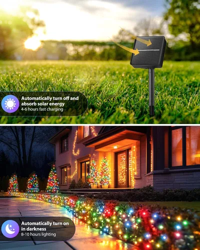 Miniatura 3 de Brightown Paquete de 2 luces solares de cadena para exterior, cada una de 46 pies, 120 luces LED, luces solares de cadena para exterior con 8 modos