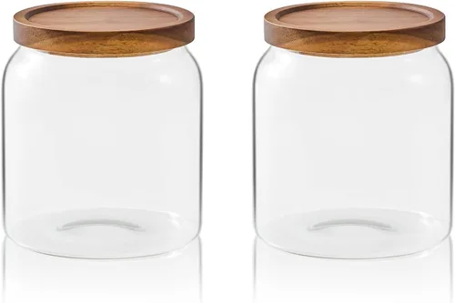 Miniatura 17 de Sweejar Tarros grandes de vidrio para dulces con tapas de madera, tarro de vidrio de 1 galón con tapa, contenedores de almacenamiento