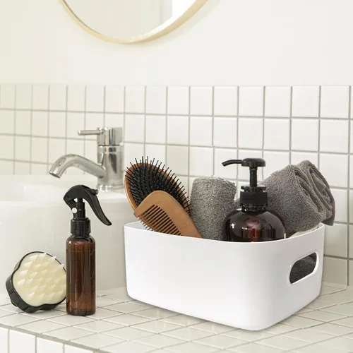 Miniatura 4 de Paquete de 8 contenedores y cestas de almacenamiento de plástico, contenedores de almacenamiento blancos para cocina, baño, oficina, organizador
