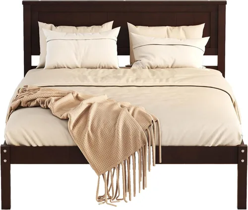 Miniatura 12 de Harper & Bright Designs Base de cama de madera de tamaño individual con cabecero y estribo, no necesita somier, espresso