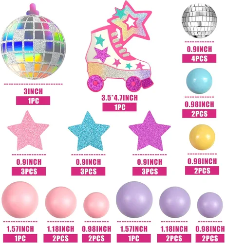 Miniatura 2 de Decoración para tartas de patinaje sobre ruedas, bola de discoteca, decoración de pastel para pasteles de bolas pastel para 80, 90, patinaje, hip