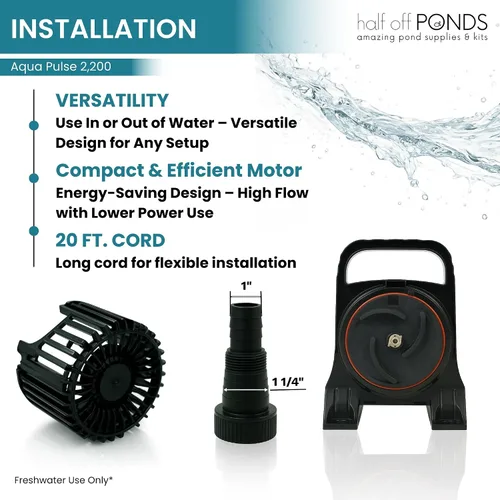 Miniatura 7 de HALF OFF PONDS - Bomba de agua sumergible, bomba de estanque de 2,200 GPH con cable de alimentación de 20 pies y altura máxima de 15 pies, bomba