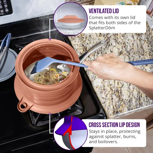 Miniatura 14 de L.I.Q - Protector de salpicaduras de silicona, se adapta a macetas de 8 y 10 pulgadas (20 y 9.8 in), apto para microondas y duradero, incluye tapa