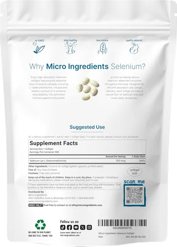 Miniatura 2 de Micro Ingredients Suplementos de selenio para mujeres y hombres de 200 mcg, 500 cápsulas blandas con aceite de coco Oligomineral esencial como