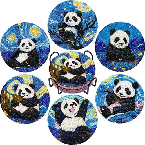 Miniatura 8 de Leatrice 6 piezas de posavasos de arte de diamante pequeños kits de pintura de diamante para adultos con puntos de diamante redondos, taladro