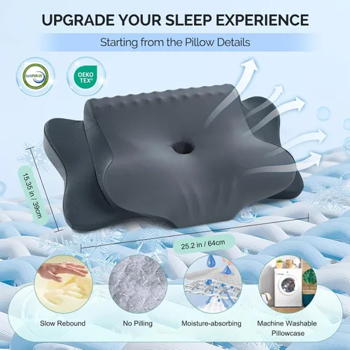 Miniatura 6 de Almohada Cervical para Alivio del Dolor de Cuello - Almohada Ortopédica Ergonómica Refrescante de Doble Cara con Funda de Almohada de Seda de Hielo