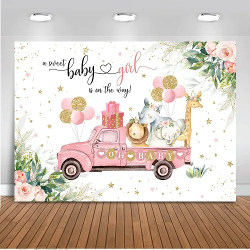 Mocsicka Telón de fondo para baby shower con texto en inglés "A Sweet Baby Girl is On The Way", telón de fondo de fotografía para mesa de pastel (10