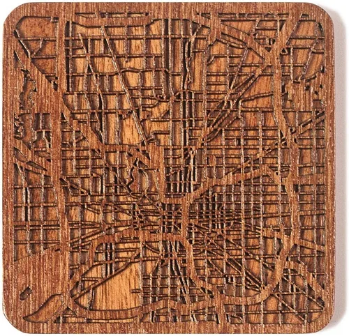 Miniatura 129 de Posavasos Amsterdam Map by O3 Design Studio, 1 pieza, posavasos de madera Sapele con mapa de la ciudad, hecho a mano, varias ciudades opcionales
