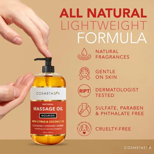Miniatura 5 de Aceite de masaje nutritivo natural con rodillo de bola de masaje – Aceites terapéuticos de masaje de cítricos y coco con aceites esenciales
