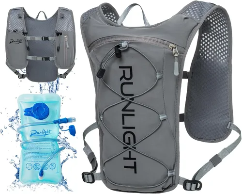 Miniatura 11 de Runlight Chaleco para correr para mujeres y hombres, mochila ligera de hidratación con bolsa de vejiga de agua de 1.5L, mochila diurna hidro