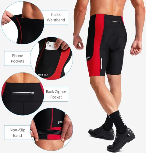Miniatura 5 de Bikewa Pantalones cortos de ciclismo para hombre con acolchado 3D para ciclismo de carretera, ciclismo de montaña, ciclismo UPF 50+, bolsillos