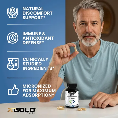 Miniatura 4 de Palmitoiletanolamida 630 mg + luteolina estandarizada 98% - Guisante micronizado 99% altamente purificado y biodisponible - Hecho en Estados Unidos