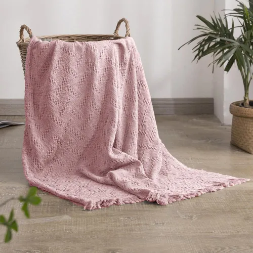 Miniatura 13 de Simple&Opulence Manta 100% algodón para cama, sofá, manta tejida geométrica de lujo bohemia con borlas, suave, ligera, acogedora, transpirable