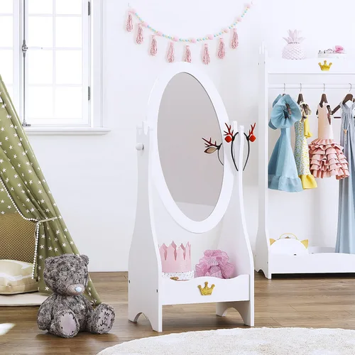 Miniatura 3 de UTEX - Espejo de cuerpo entero para niños, espejo de vestir independiente con vista ajustable, espejo de madera con almacenamiento para niños de 3 a