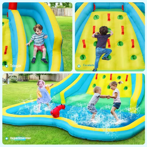 Miniatura 3 de Boundtech - Casa inflable de agua para saltar, con doble tobogán, para niños, con pared para escalar, cañón de agua, chapoteadero, incluye bolsa