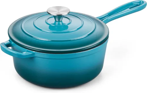 Miniatura 24 de Onader Sartén de hierro fundido esmaltado, cacerola pequeña de 1 cuarto de galón con tapa, olla de hierro fundido, horno holandés esmaltado, Blanco