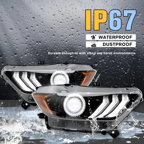 Miniatura 7 de Conjunto de faros delanteros LED Mustang, faros delanteros estilo OEM con reflector ámbar, conjunto de faros compatibles con Ford Mustang 2015 2016