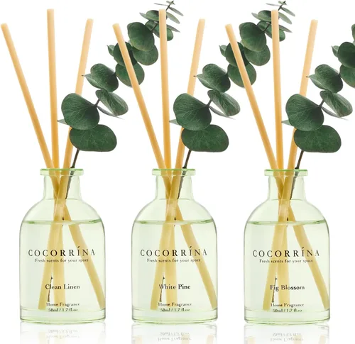 Miniatura 14 de COCORRÍNA Juego de 3 difusores de aceite perfumado de eucalipto de eucalipto, bosque negro, aroma de algodón limpio, 1.7 onzas líquidas cada uno