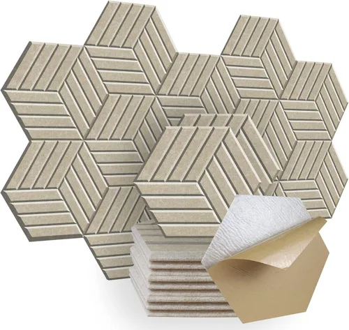 SHJADE 12 Paneles Hexagonales de Absorción de Sonido Autoadhesivos, 14" X 12" X 0.4" Panel Acústico de Alta Densidad, Elegante Acolchado Acústico de