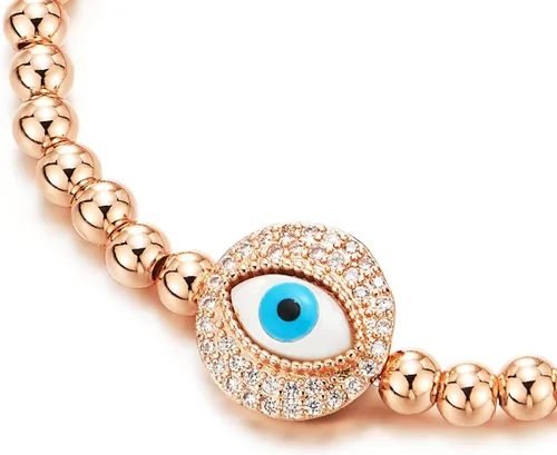 Miniatura 2 de COOLSTEELANDBEYOND Pulsera de cuentas de oro rosa con protección contra el mal de ojo con circonita cúbica, Circonia cúbica, Circonita cúbica