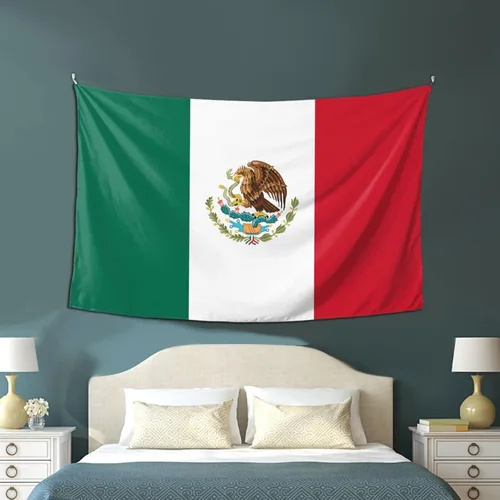 Miniatura 4 de JUHIOPOI Tapiz de pared con bandera de México, arte nocturno mexicano para decoración de pared lateral de dormitorio, (60 x 40 pulgadas)