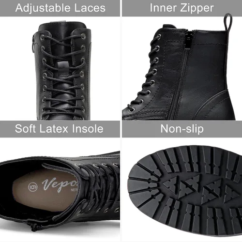Miniatura 4 de Vepose Botines de combate 25 para mujer con cordones y cremallera interior de media pantorrilla para mujer