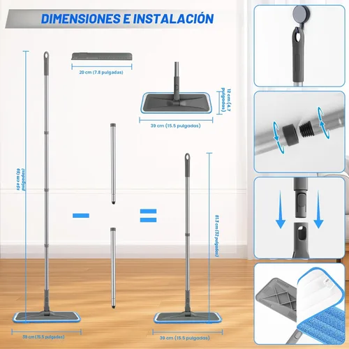 Miniatura 2 de Trapeadores de Microfibra para Limpieza de Pisos de Madera Dura - BPAWA Trapeador de Piso Plano con 4 Almohadillas Lavables para Laminado Madera Gris