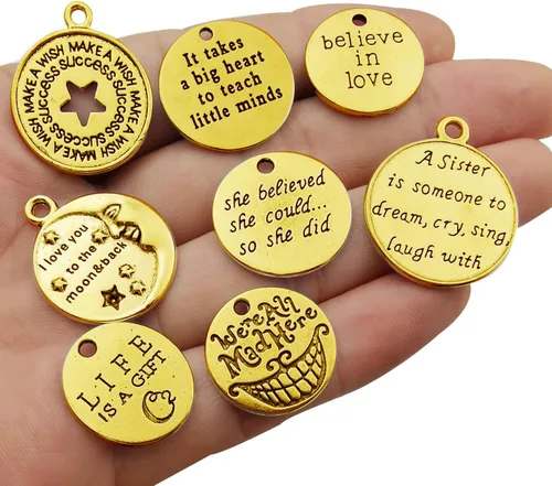 Miniatura 2 de 40 dijes de oro antiguo con palabras inspiradoras para manualidades, suministros para manualidades, accesorios para manualidades, collares, pulseras