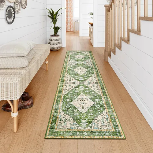 Miniatura 77 de Lahome Alfombra tribal bohemia de 2 x 3 pies, alfombra verde pequeña para entrada, suave, antideslizante, lavable, alfombra de baño bohemia de pelo