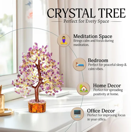 Miniatura 5 de YATSKIA Árbol de la vida de cristales de amatista, piedras y cristales, árbol bonsái, regalos de buena suerte para mujeres, accesorios de Alambre