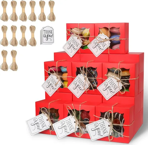 Miniatura 11 de KPOSIYA 60 cajas de panadería negras con ventana, cajas individuales de 4 x 4 x 2.5 pulgadas, caja de regalo de papel kraft negro para pasteles