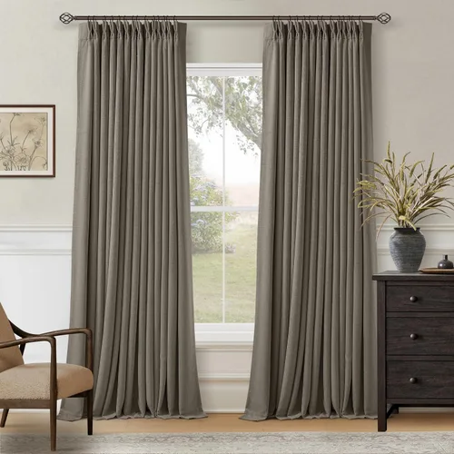 Miniatura 119 de Juego de 2 paneles de cortinas plisadas negras de 80 pulgadas para sala de estar, cortinas plisadas de lino con forro de 80 pulgadas de largo, 100%