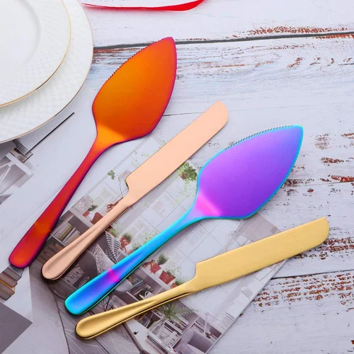 Miniatura 3 de Pastel de boda cuchillo y pala, Acero Inoxidable Arco Iris Espátula Herramienta de Hornear Pastel Sever Mantequilla Cuchillos Para Pie/Pizza/Queso