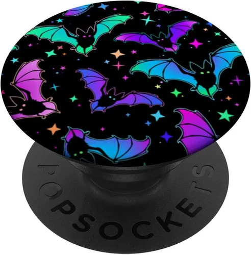 Patrón de murciélagos góticos de Halloween con diseño de murciélagos espeluznantes en negro PopSockets intercambiable PopGrip